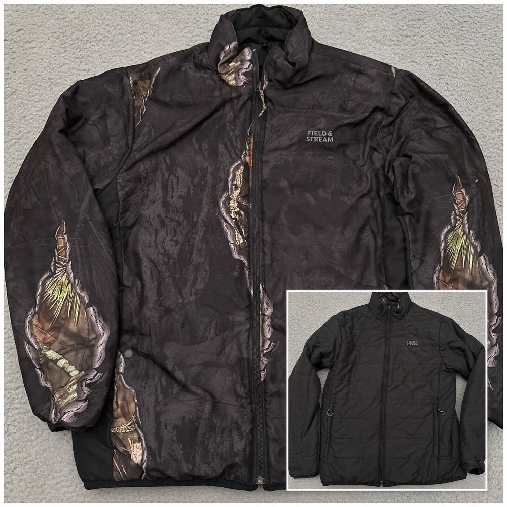 Field & Stream Camo Reversible Puffer Jacket Men's Medium Full Zip Outerwear